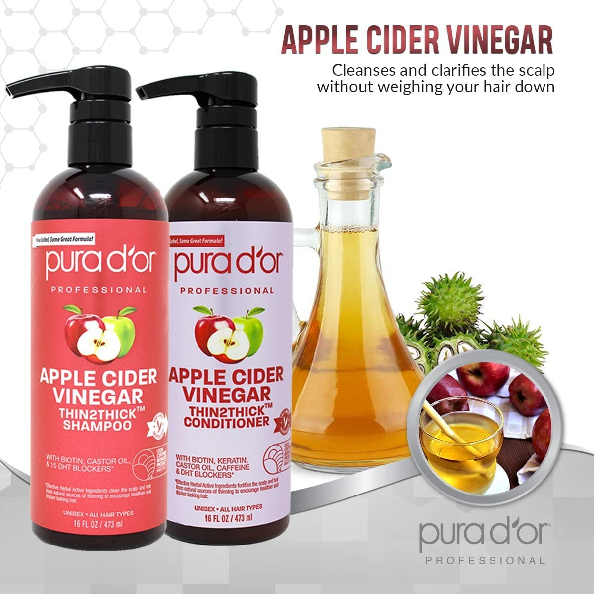 降价！Pura d'or 普拉多 苹果醋洗护套装（洗发水473ml+护发素473ml）