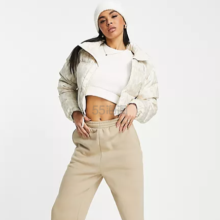 The North Face北面Nuptse白色豹纹短款羽绒服