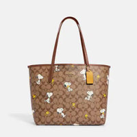Coach X Peanuts City老花托特包 史努比印花