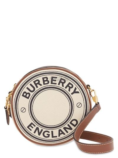 Burberry 巴宝莉 圆形logo帆布&皮革单肩包