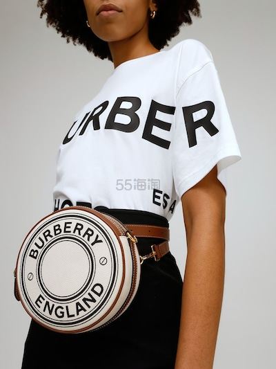 Burberry 巴宝莉 圆形logo帆布&皮革单肩包