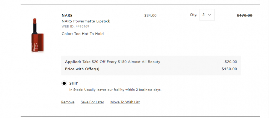 色号全！Nars 细管哑光口红