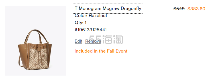 降价！Tory Burch T MONOGRAM MCGRAW老花蜻蜓系带包