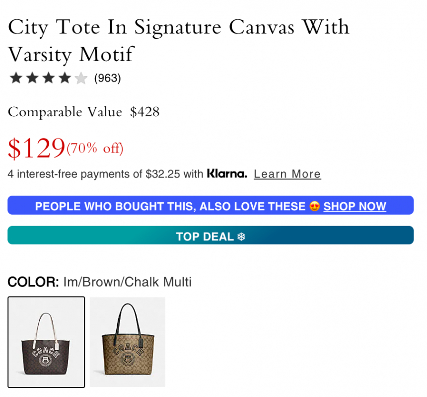 新色！COACH 蔻驰 City 女款美式学院风托特