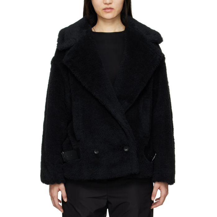 量少！Max Mara 黑色短款泰迪大衣