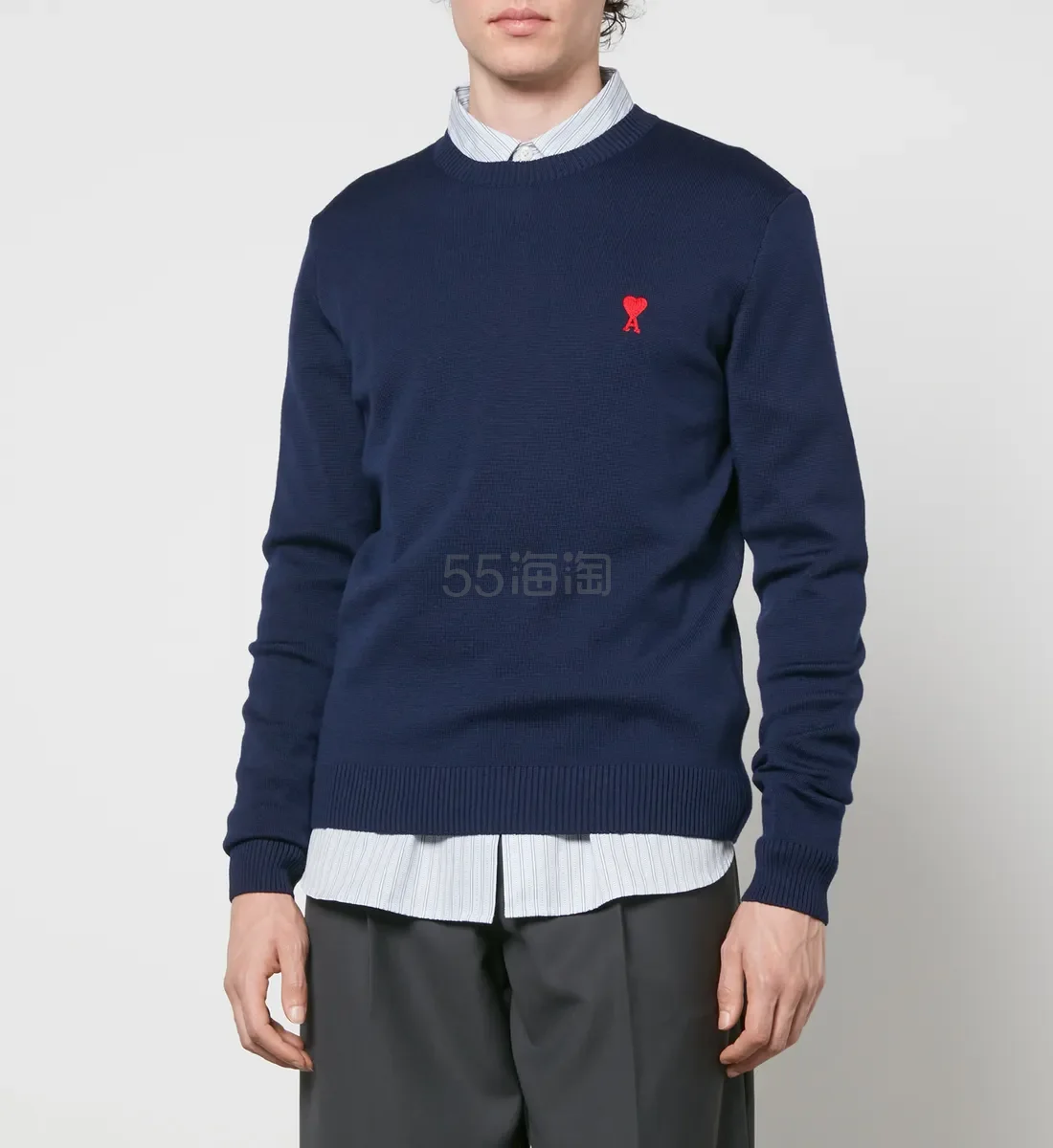 AMI 爱心藏青色圆领毛衣