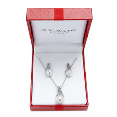 近期低价！Macy's 梅西百货 珍珠项链(8 & 9mm)+耳环套组
