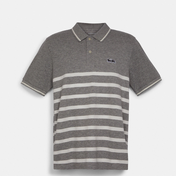 仅剩xs！Coach 蔻驰 Striped Pique 灰色马车标POLO衫