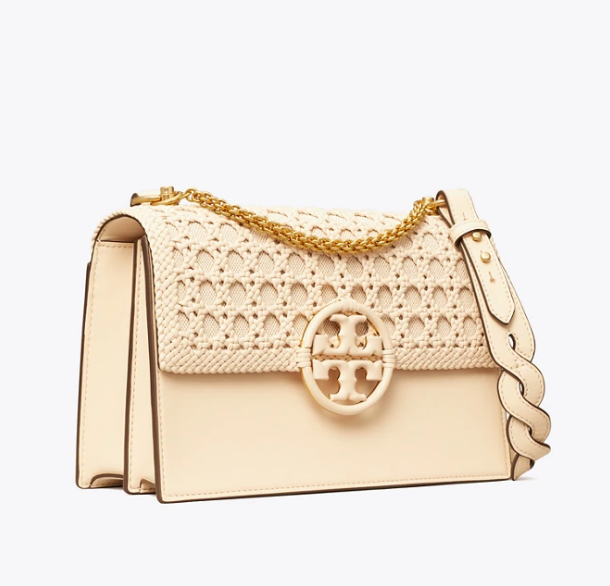 补货！Tory Burch MILLER 奶油白编织斜挎包