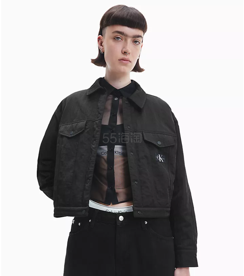 Calvin Klein Crinkle Texture Relaxed Fit 黑色短款牛仔外套