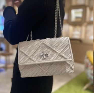Tory Burch Kira Diamond Woven 小号白色编织链条包