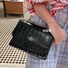 降价！Coach 黑色纯皮鳄鱼皮 Klare 风琴包
