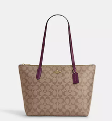 Coach 蔻驰 Zip Top 紫色肩带深色老花托特包