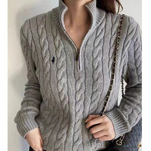 Ralph Lauren 拉夫劳伦 Cable-Knit 半拉链灰色大童款绞花毛衣