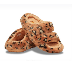 Crocs Classic Cozzzy Sandal女款加绒豹纹拖鞋