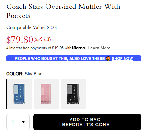 好价！Coach 蔻驰 Stars 口袋围巾 蓝色/粉色/黑色