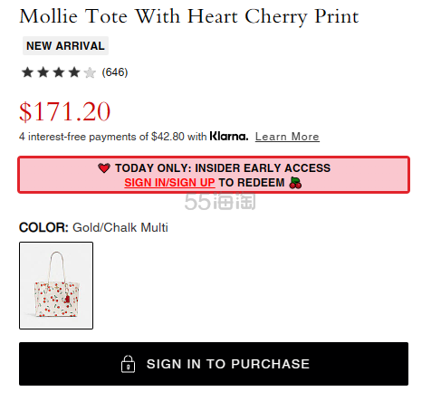 上新！Coach 蔻驰 Mollie 爱心小樱桃托特包