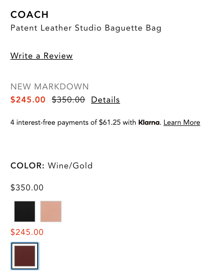 Coach 蔻驰 Studio 新款漆皮法棍包 酒红色