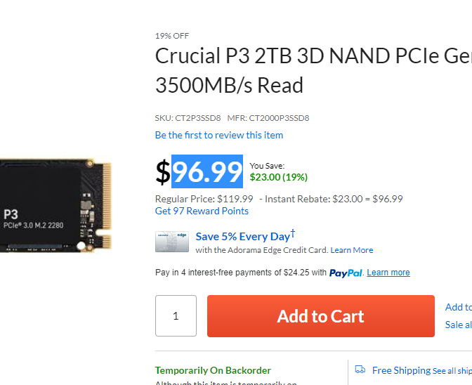 Crucial P3 2TB PCIe3.0 3D NAND NVMe M.2 固態硬盤