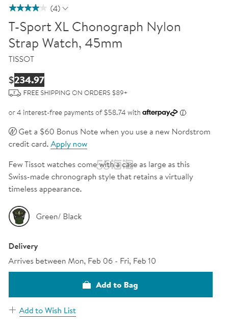 TISSOT 天梭 T-Sport XL 尼龙表带腕表