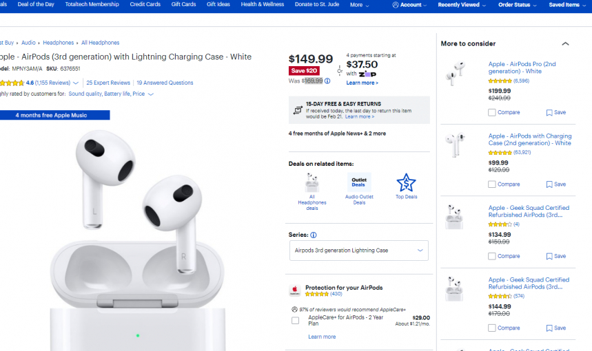 Apple AirPods 3 真無綫耳機 Lightning充電盒