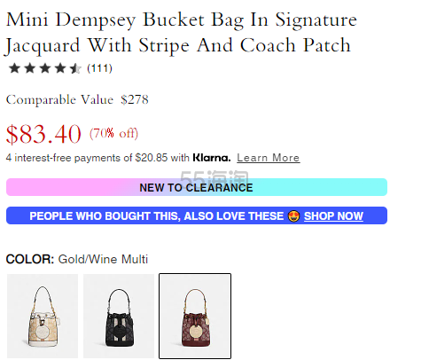 降价！Coach 蔻驰 Mini Dempsey 水桶包