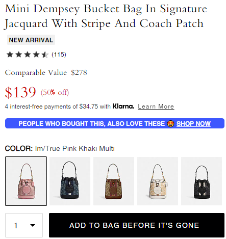 必入！Coach 蔻驰 Dempsey 粉色迷你水桶包