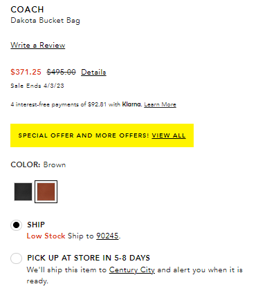 新款首降！COACH 蔻驰 Dakota Bucket 水桶包黑色/棕色