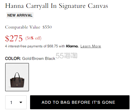 新款！Coach 蔻驰 Hanna Carryall 老花手提包