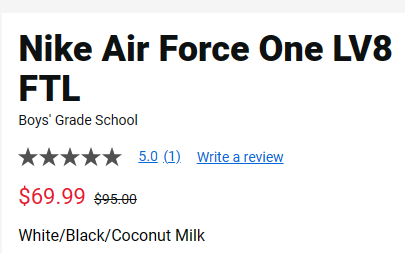 尺码全！Nike Air Force One LV8 FTL 男童款