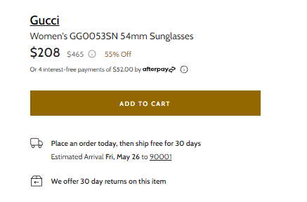 带 LOGO！Gucci 古驰女士黑框墨镜 GG0053SN 54mm