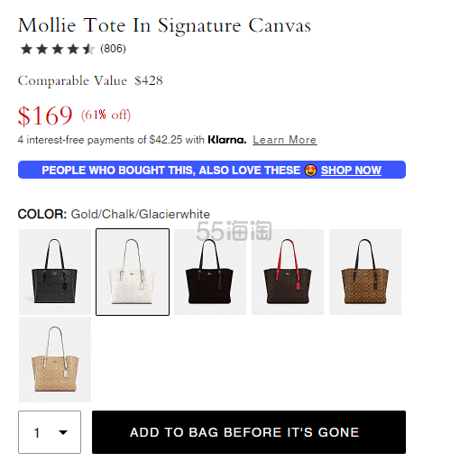 多款好价！Coach 蔻驰 Mollie 托特包