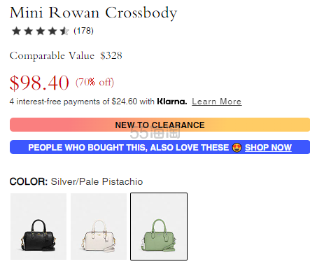 好价！Coach 蔻驰 Mini Rowan 绿色波士顿包