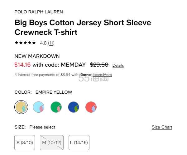 降价！Polo Ralph Lauren 基础款大童T恤