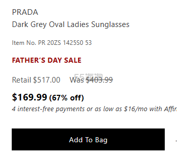 Prada 时尚猫眼形白框墨镜