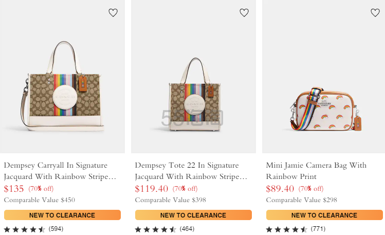 Coach Outlet：彩虹系列入折扣区！Dempsey Tote 22 仅9.4