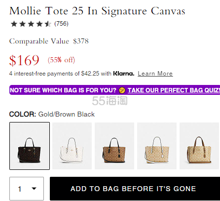 4色可选！Coach 蔻驰 Mollie 25 老花托特包