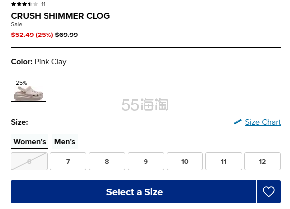 可叠加满减！Crocs 经典闪闪粉色泡芙洞洞鞋