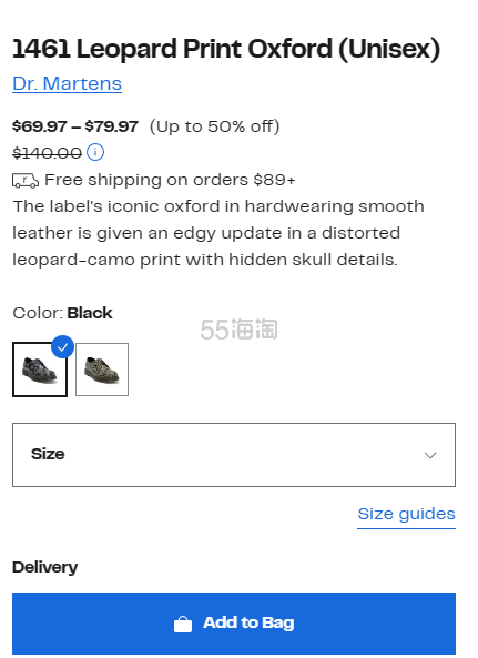 Dr. Martens 1461 黑色豹纹中性款马丁靴