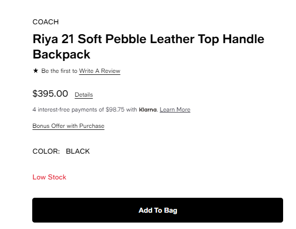 少量补货！COACH 蔻驰 Riya 21 Soft Pebble  双肩包