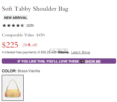 专柜款！Coach 蔻驰 Soft Tabby 黄色腋下包