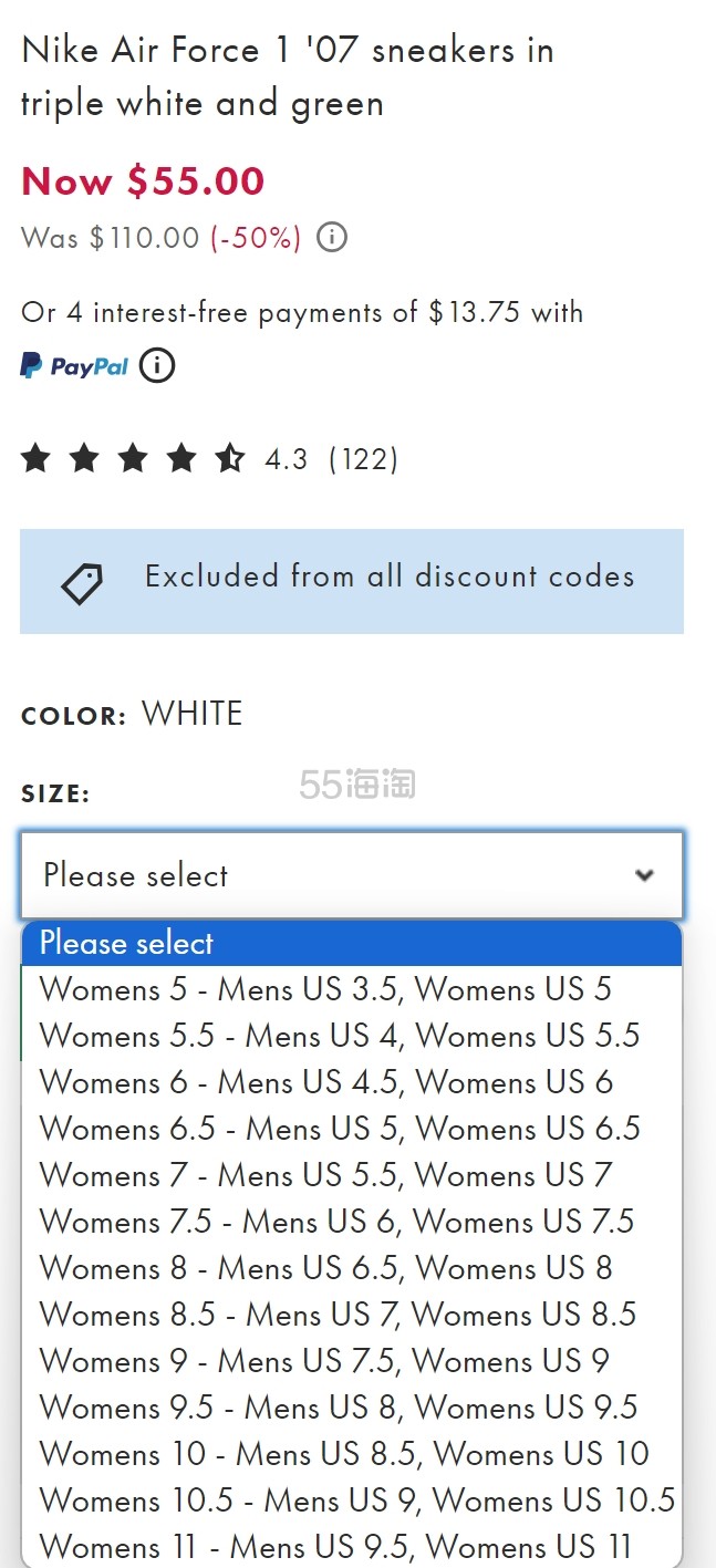 码超全！Nike 耐克 Air Force 1 