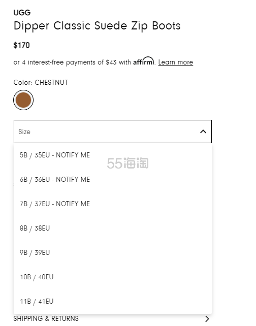 UGG Dipper 经典绒面革厚底雪地靴