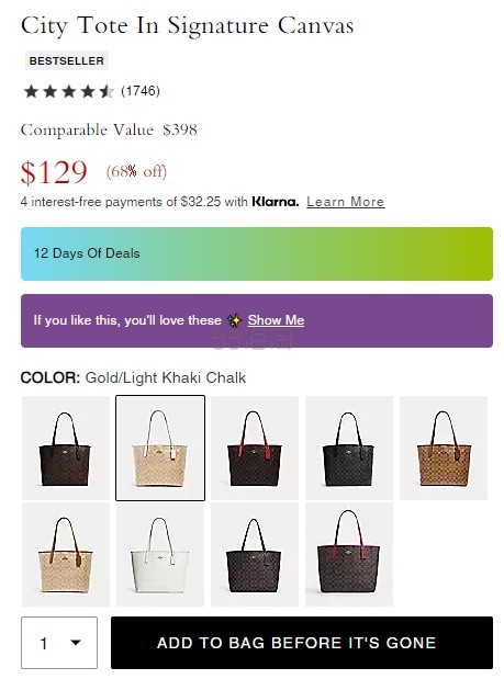 补货！COACH 蔻驰 City 女款老花托特包 多色可选