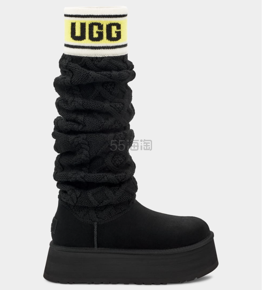 田小娟同款！UGG 黑色长款厚底针织袜靴
