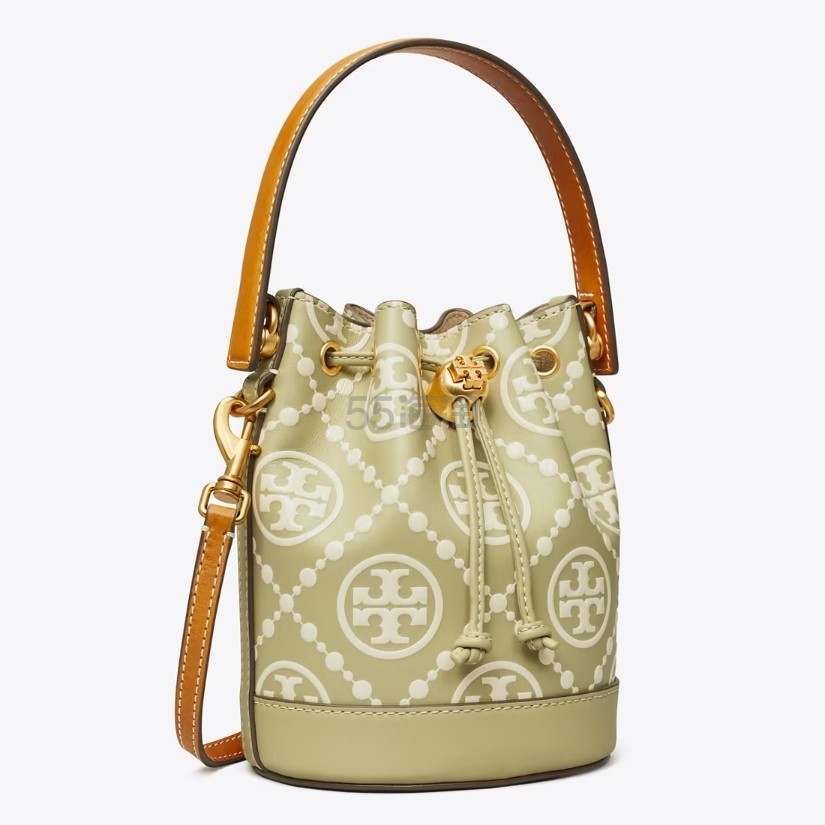2024春季新款！Tory Burch T MONOGRAM 老花迷你水桶包 橄榄绿