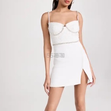 Self Portrait 白色蕾丝紧身胸衣吊带连衣裙