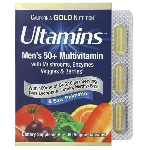 半价！California Gold Nutrition Ultamins 50 岁以上男性多维生素 60 粒素食胶囊