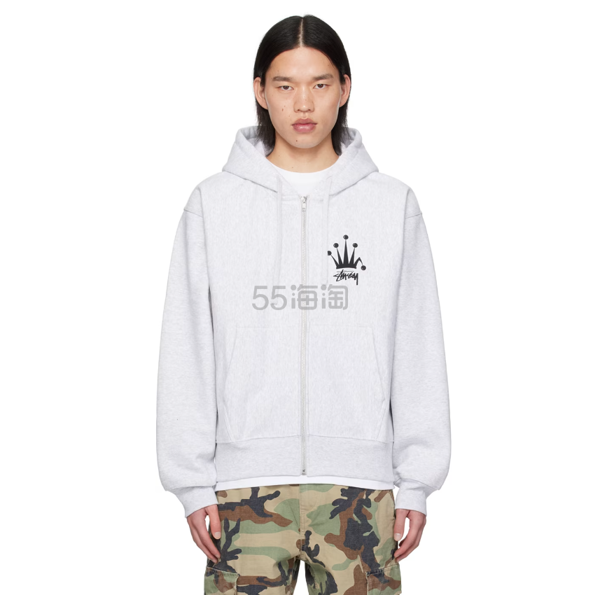 Stussy 灰色小丑皇冠连帽卫衣