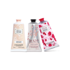 【每日星品】L'OCCITANE 粉嫩迷人花香润手霜套装 格拉斯橙花75ml+玫瑰之心75ml+甜蜜樱花75ml